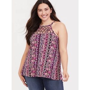 Torrid Super Soft Pink Multi Ikat Macrame Goddess Tank Top